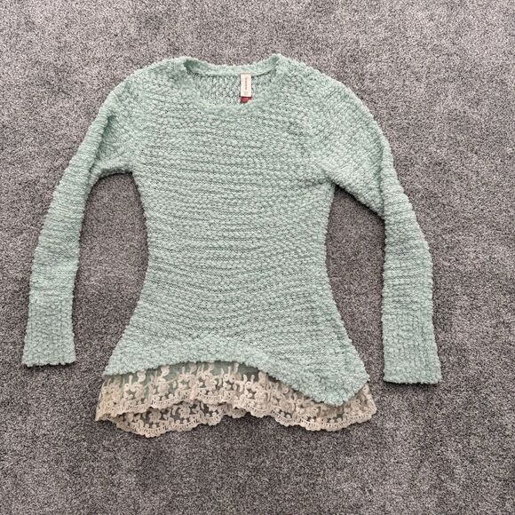 Cottagecore Popcorn Sweater Large 11-13 Lace Fairycore Soft Girl Feminine Dainty - Picture 1 of 9